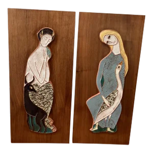 Mid 20th Century Harris G. Strong Mosaic on Wood Modern Tile Wall Art Lot of 2