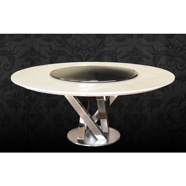 Contemporary 71” Round Vig Dining Table With Lazy Susan Plus 8 Black Velvet Chairs For Sale - Image 3 of 7