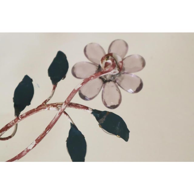 Hollywood Regency Wall Lights with Crystal Glass Flowers and Marbled Metal attributed to Maison Baguès, 1950s, Set of 2 For Sale - Image 3 of 15