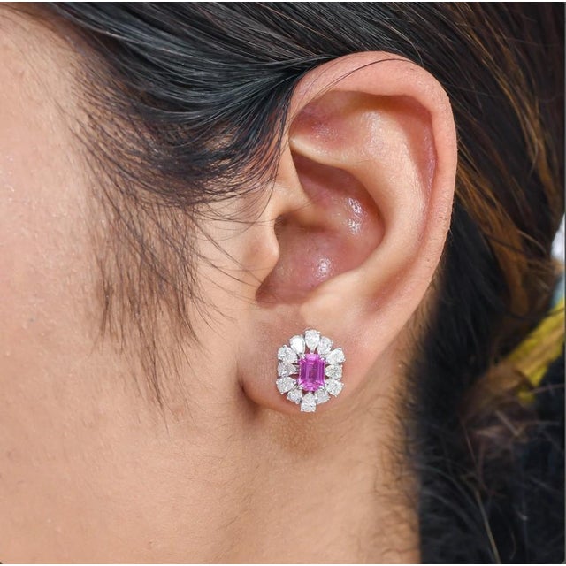 1.22 cts Natural pink sapphire and 1.88 cts diamond earrings in 14k gold For Sale - Image 17 of 18