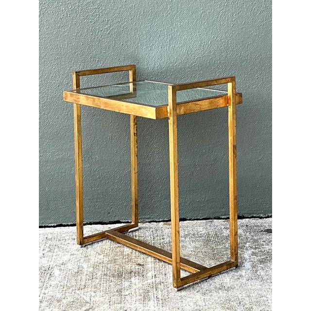 Mid-Century Modern Vintage Metal and Mirrored Glass Side Table For Sale - Image 3 of 12