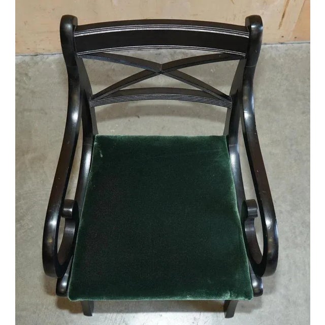 Vintage English Regency Green Velvet Dining Chairs, Set of 6 For Sale - Image 6 of 18