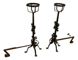 Large French Wrought Iron Fire Dogs, Set of 2