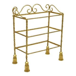 Mid 20th Century Italian Hollywood Regency Gold Gilt Iron 3 Tier Shelf Small Display Stand For Sale