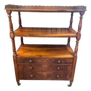 Antique Mahogany English Etegere Dumb Waiter Three Tiered Trolly With Drawers For Sale
