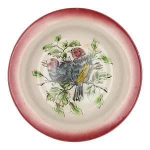 1940s Large Portuguese, Birds Wall Plate, Sacavém, Earthenware, Faience