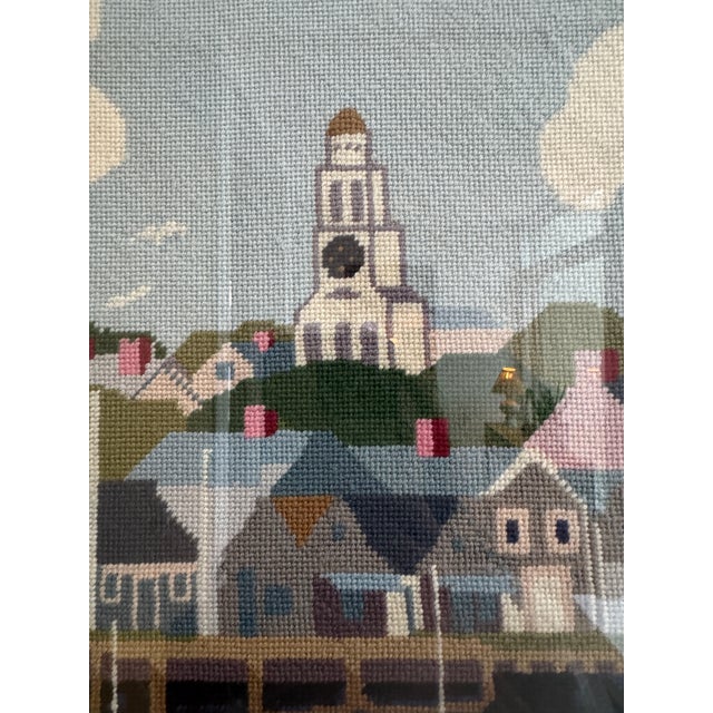 Blue Framed Needlepoint of Nantucket Harbor For Sale - Image 8 of 10