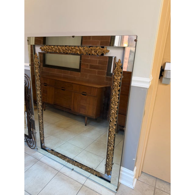 50” x 40” vertical or horizontal hanging. Vintage 1950s Parisian Apartment Style Large Wall Mirror featuring mirrored...