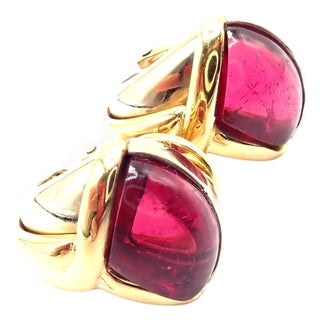Vintage Bulgari Bvlgari Pink Tourmaline Yellow & White Gold Earrings, Pair For Sale