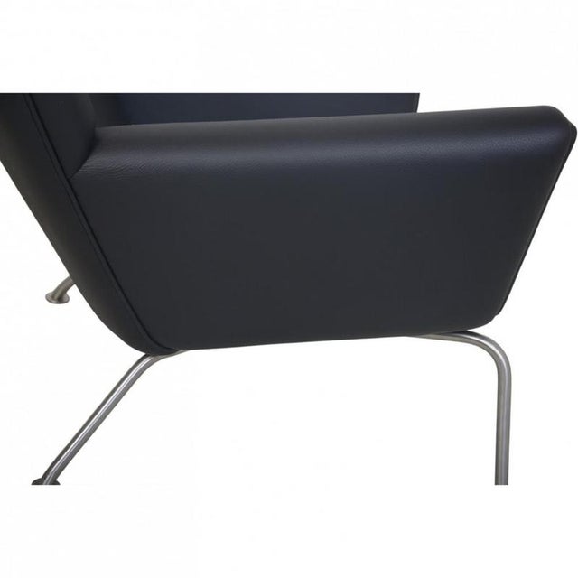 2000 - 2009 CH445 Wing Chair in Black Bizon Leather by Hans Wegner, 2000s For Sale - Image 5 of 9