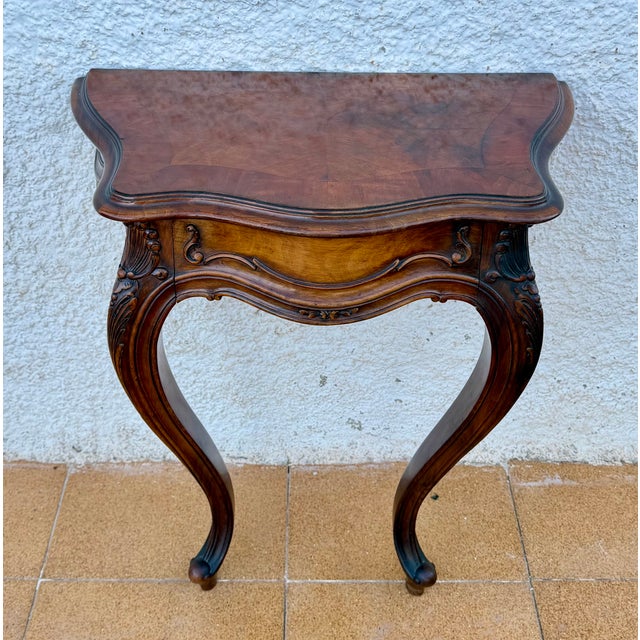 Wood 1930s Pair of French Louis XV Style Walnut Wall-Mounted Bedside Tables For Sale - Image 7 of 18