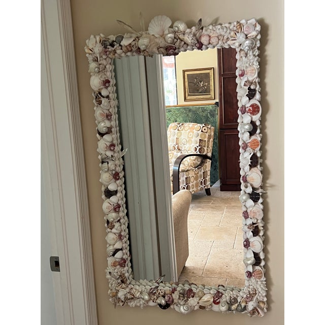Bespoke Seashell Mirror, Designed by Cheryl P. Kohloff Color Palette: White, brown, cream seashells & vintage crystal...
