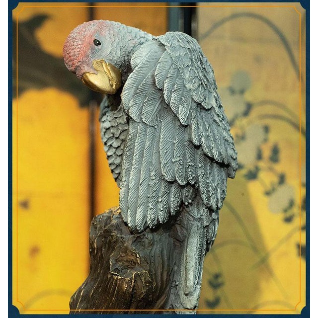 Brass Parrot Figurine – 6.7" Gray Bird Sculpture on Wooden Branch For Sale In Los Angeles - Image 6 of 11