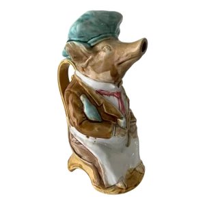 Antique Frie Onnaing Majolica Barbotine Pig Pitcher