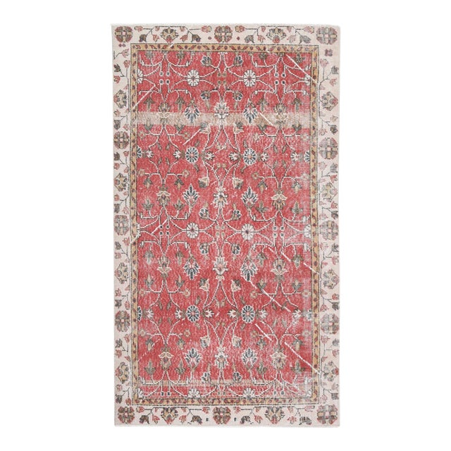 1970s Vintage Turkish Oushak Handmade Wool Cotton Red Area Rug For Sale