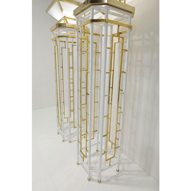Mid-Century Modern 1940s Monumental Brass and Metal Torchieres - a Pair For Sale - Image 3 of 11