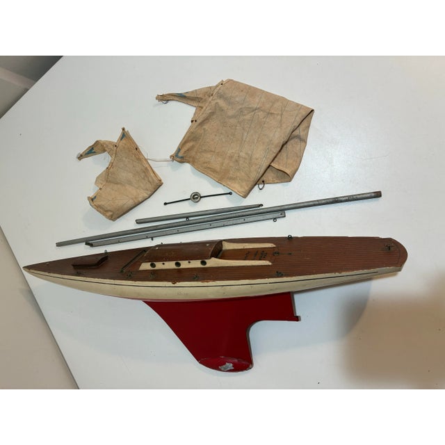 Vintage Pond Sail Boat Yacht 28" Wood Hull Mid Century For Sale - Image 10 of 10