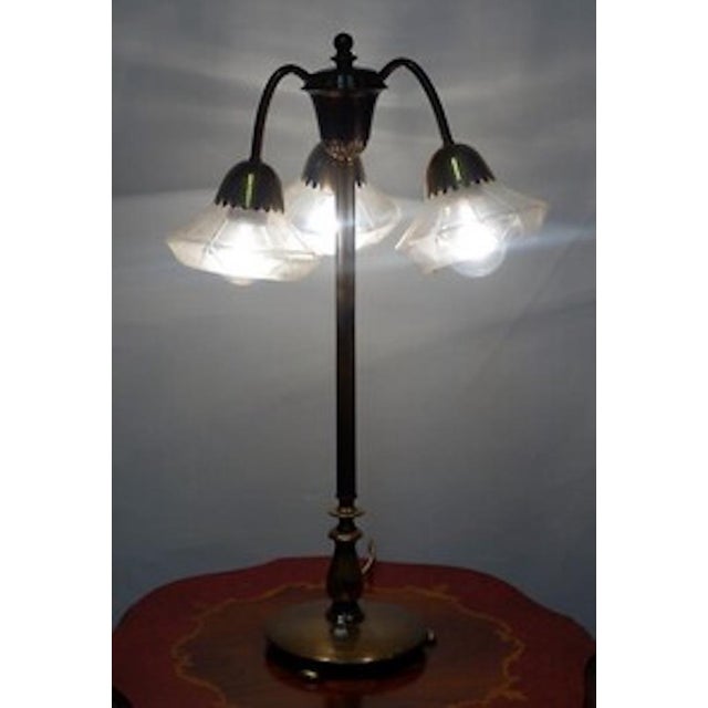 1920s Vintage Brass and Glass Table Lamp, 1920s For Sale - Image 5 of 11