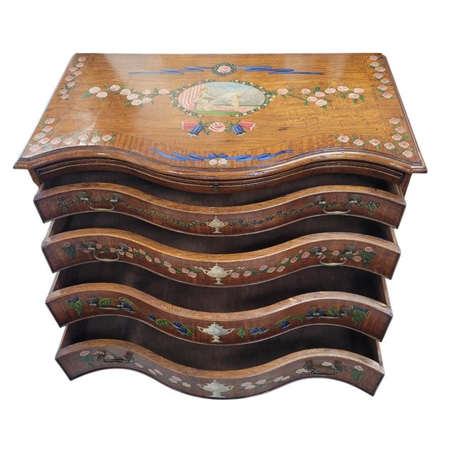 Late 18th to Early 19th Century Hand-Painted Serpentine Commode/Chest of Drawers With Integrated Extension For Sale - Image 4 of 12