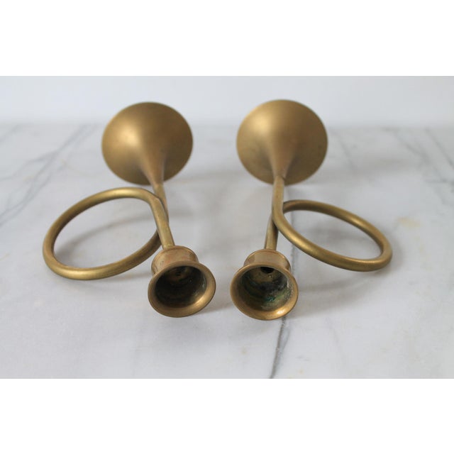 Vintage Brass Trumpet Candle Holders For Sale In Milwaukee - Image 6 of 6
