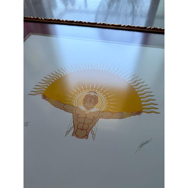 White Signed Stephan "Sun" Limited Edition Serigraph 69/75 Art Deco Revival Silkscreen 1980s For Sale - Image 8 of 18
