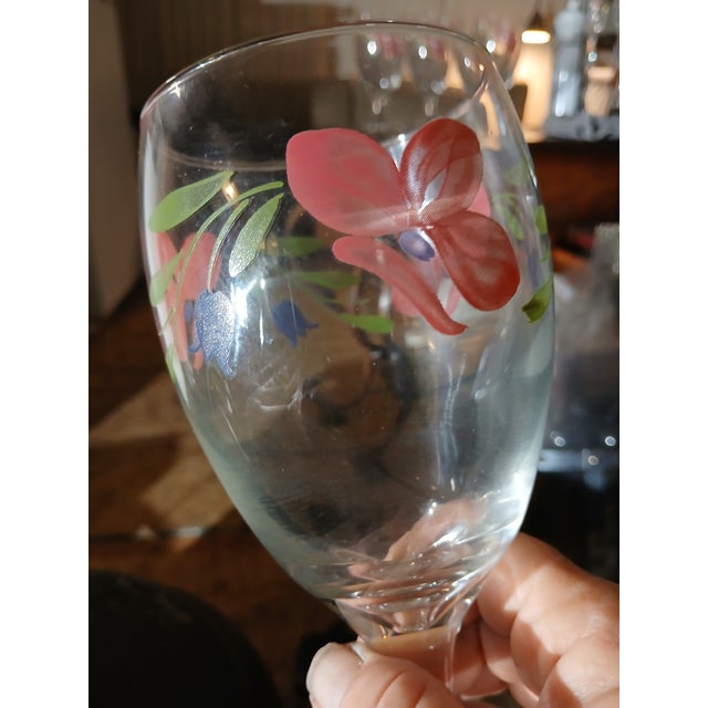 Vintage Libbey Handblown Hand-Painted Poppies Crystal Goblets - Set of 7 For Sale - Image 10 of 12