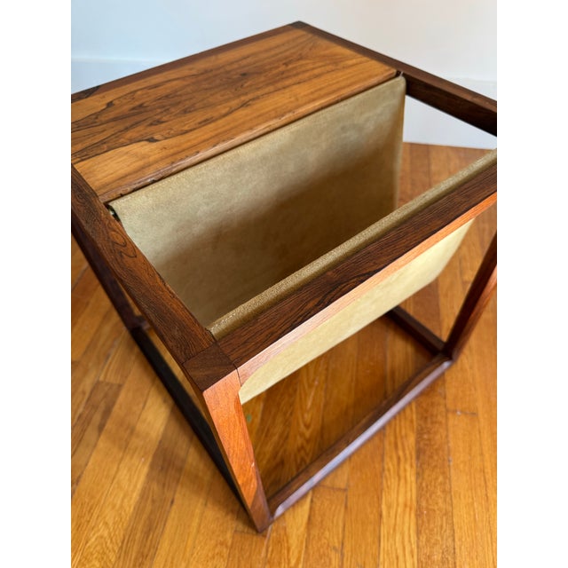 Animal Skin 1960s Brazilian Rosewood and Suede Magazine Rack Attributed to Kai Kristiansen For Sale - Image 7 of 12