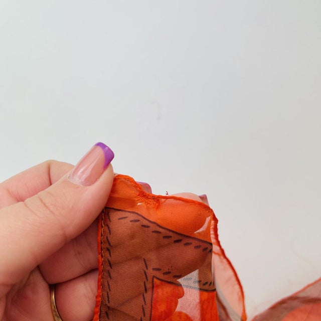 Burberry Beige & Orange Plaid 100% Silk Scarf For Sale - Image 9 of 11