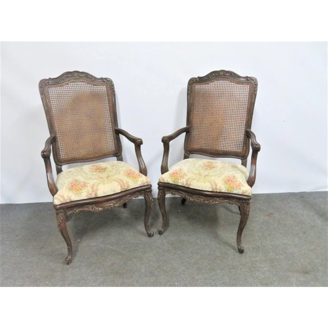 Late 20th Century Italian Style Carved Walnut Caned Back Dining Chairs- Set of 6 For Sale - Image 5 of 12
