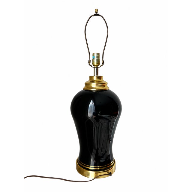 Vintage Black and Gold Floral Ceramic Table Lamp For Sale - Image 4 of 11