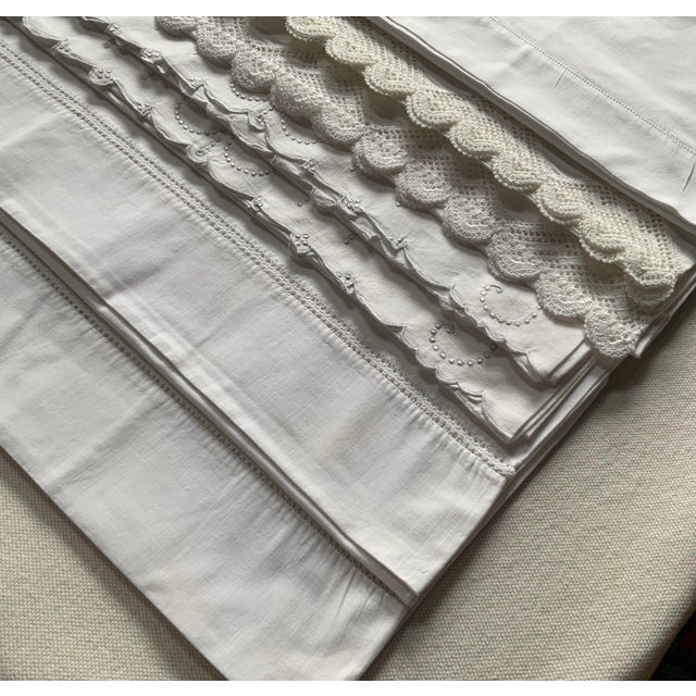 Set of 7 Antique Linen & Cotton Pillowcases With Lace Trim & Monogram — C. 1920s, Nantucket Estate For Sale - Image 11 of 18