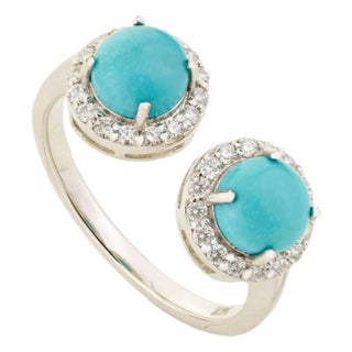 Modern Luxe 1.62ct Turquoise Diamond Toi Et Moi Open Ring in 14k Gold Szie 8 For Sale