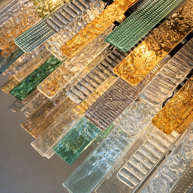 Monumental Italian Rectangular Strip “Listelli” Murano Glass Chandelier by Simoeng For Sale - Image 6 of 6