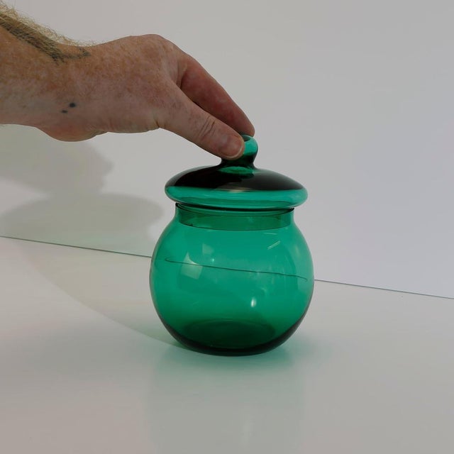 Glass Empoli Vetro Verde Glass Apothecary Jar with Lid, Italy, 1960s For Sale - Image 7 of 10