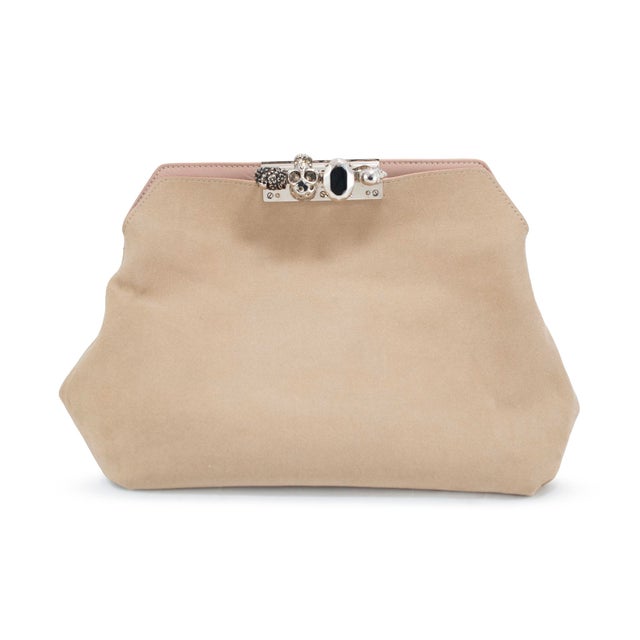 Early 21st Century Alexander McQueen Rose Pink Skull Jewel Four-Ring Soft Leather Clutch Bag For Sale - Image 5 of 16
