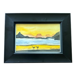 “Golden Hour Stroll” Framed Signed Original Watercolor Painting by Nancy Smith For Sale