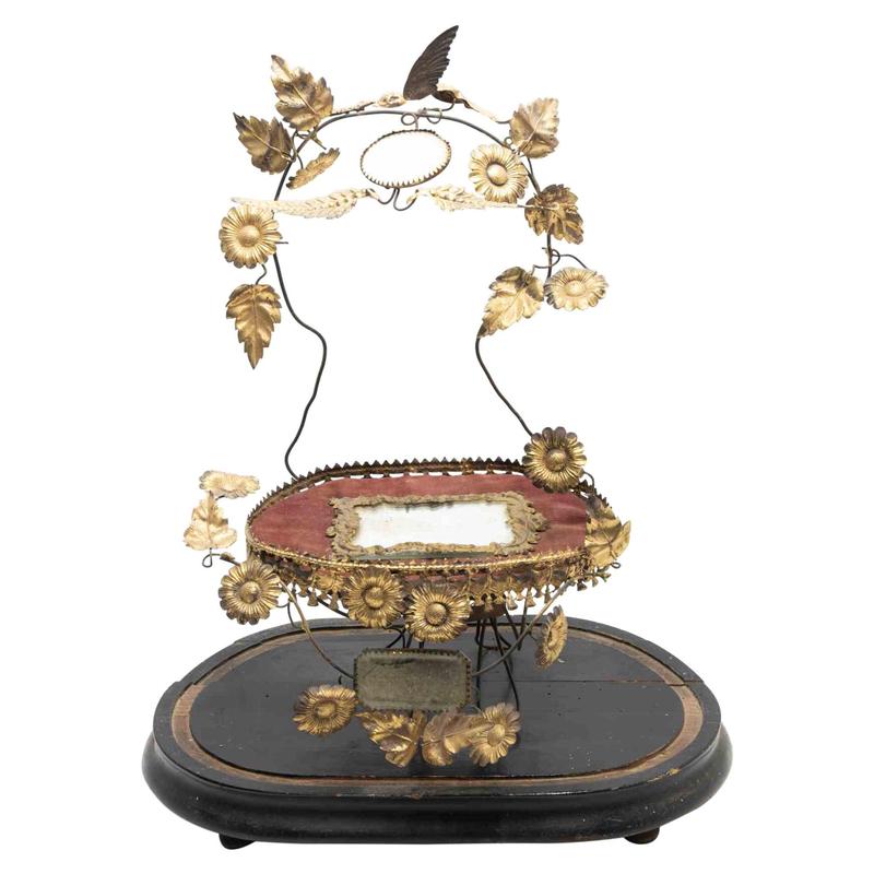 19th Century French Wedding Globe de Mariée in Gilt Frame and Red