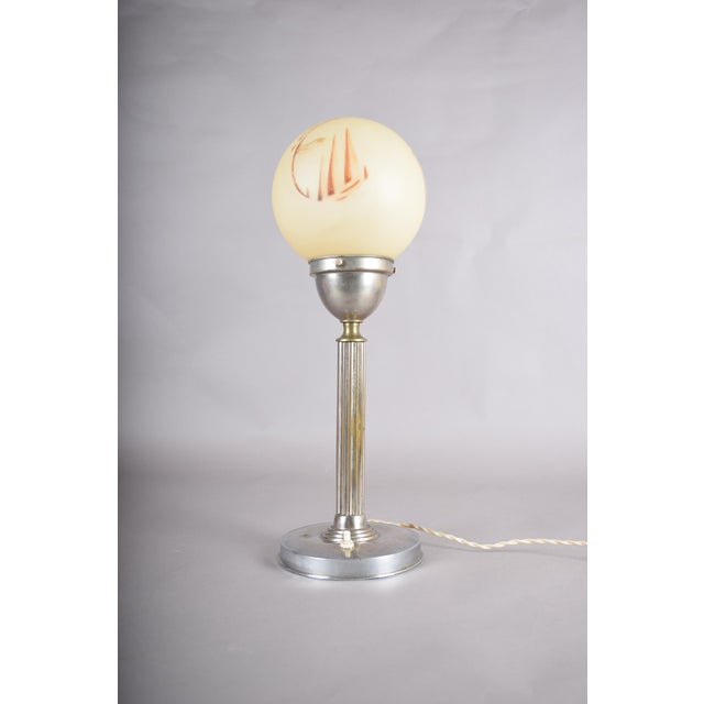 Silver Vintage Art Deco Table Lamp with Frosted Globe and Chrome Base, 1930s For Sale - Image 8 of 16