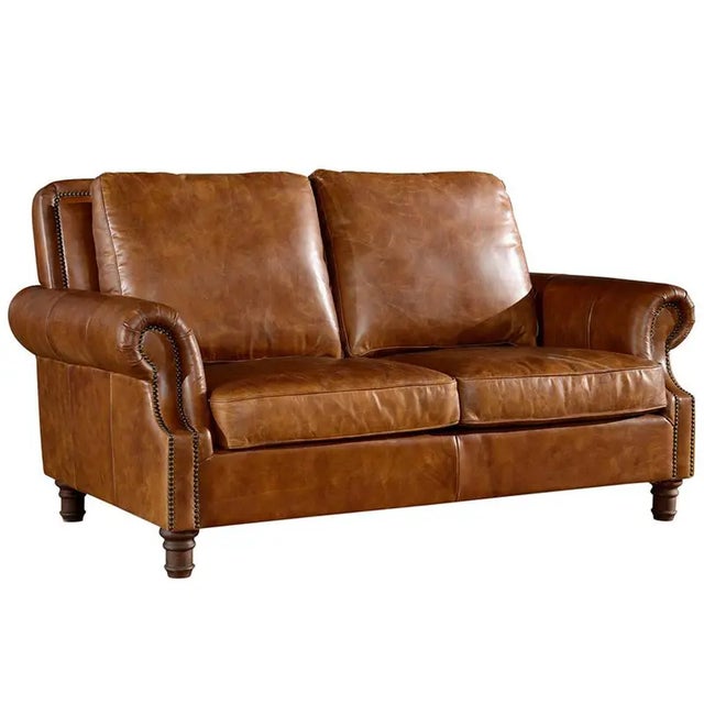 Crafters and Weavers Light Brown Leather English Rolled Arm Loveseat