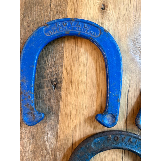 Royal Blue Vintage St. Pierre Royal Blue Drop-Forged Steel Pitching Horseshoes Outdoor Games -Set of 3 For Sale - Image 8 of 11