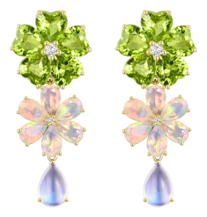 Nina Zhou 8.38ctw Island Blossoms Peridot Opal Diamond Moonstone Convertible Drop Earrings
