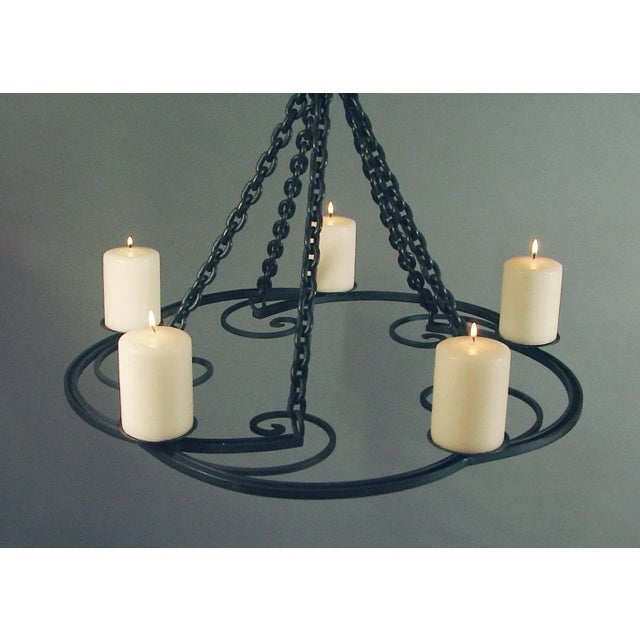 1920s Wrought Iron Art Deco Chandelier With Beeswax Candles For Sale In San Francisco - Image 6 of 8