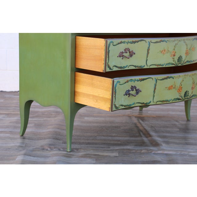 French Provincial Hand-Painted Green Five-Drawer Dresser, Circa 1950s For Sale - Image 10 of 18
