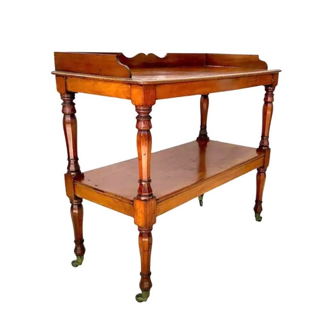 English Two-Tiered Walnut Serving Trolley For Sale - Image 4 of 14