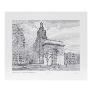 New York: The Washington Arch, Signed Etching by Walter Tjart
