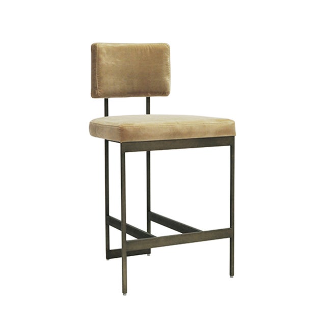 Worlds Away Matthew Izzo Home Baylor Camel Velvet and Painted Bronze Base Counter Stool For Sale - Image 4 of 4