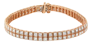 14K Rose Gold 3.0 Cttw Lab Grown Diamond Two Row Milgrain 7" Inch Tennis Bracelet (G-H Color, VS2-SI1 Clarity)