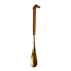 Vintage Traditional Equestrian Brass & Oak Horse Head Shoe Horn - 17"