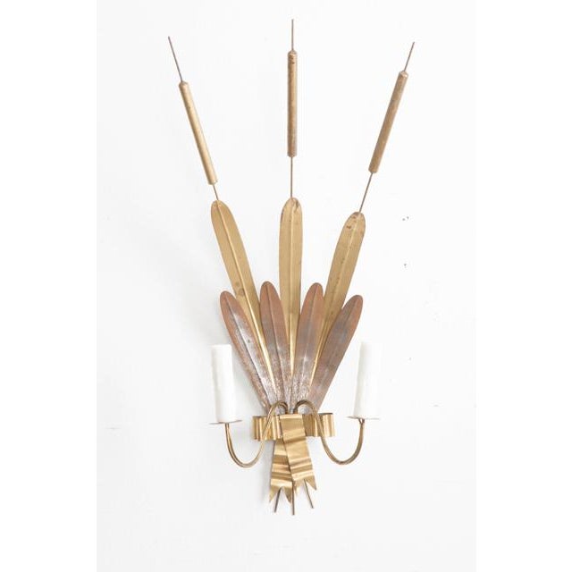 French Vintage Gilt-Metal “Cattail” Sconces - a Pair For Sale In Baton Rouge - Image 6 of 11