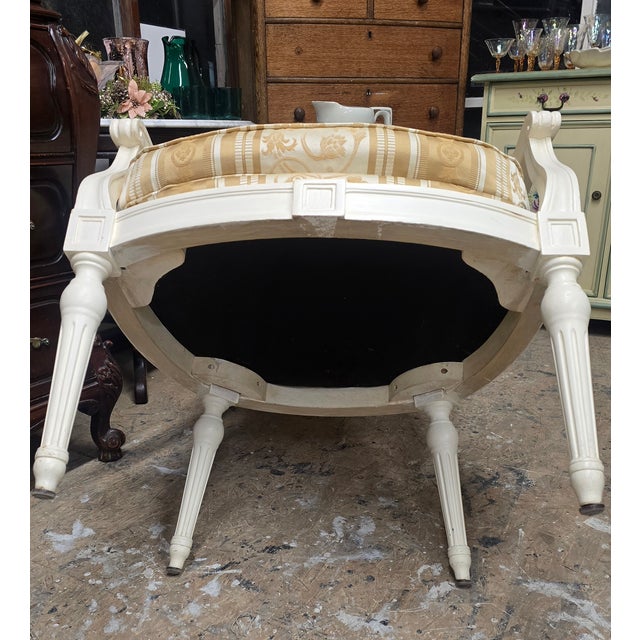 Vintage Painted French Country Upholstered Arm Chairs a Pair For Sale - Image 9 of 11